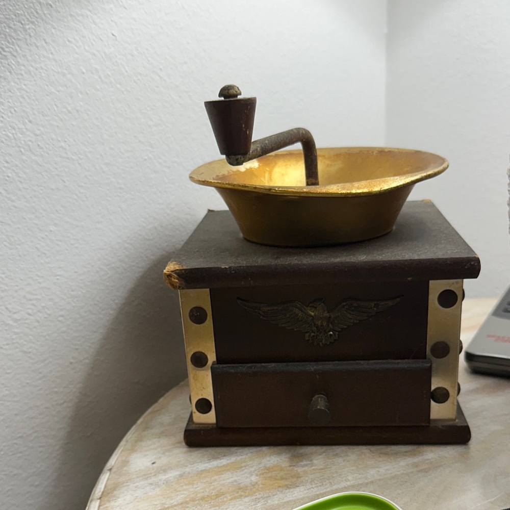 Antique Vintage Brown and Bronze Coffee Grinder